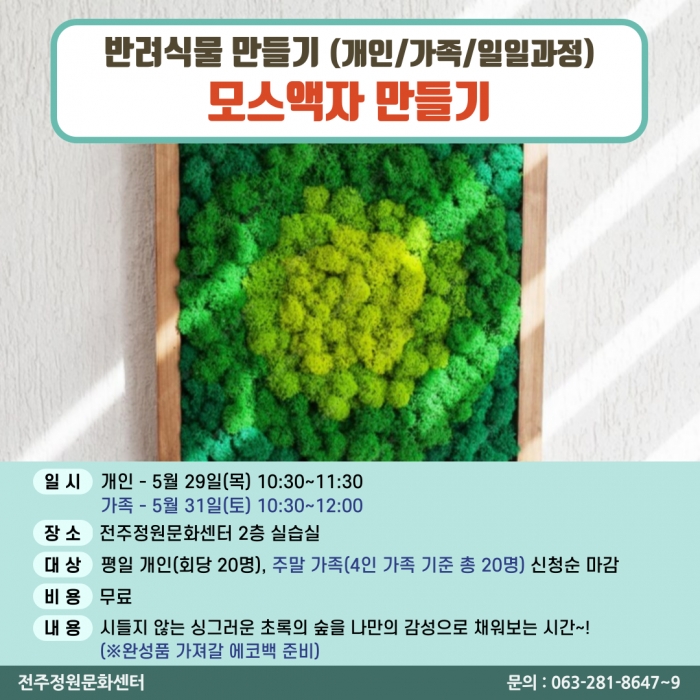 반려식물만들기(모스액자 만들기/개인,가족 원데이)